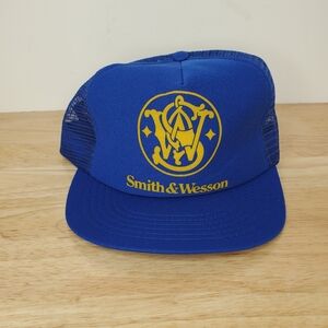 Vintage Smith & Wesson Snapback Hat Cap Trucker Blue USA Made